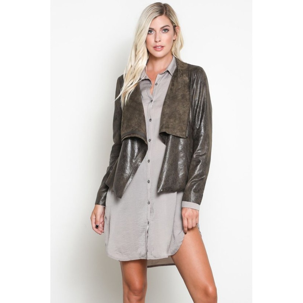 Jennifer Faux Suede Draped Collar Flyaway Jacket